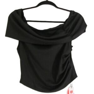 NWT Cider Ruched Off-shoulder Short Sleeve Black Crop Top-Large